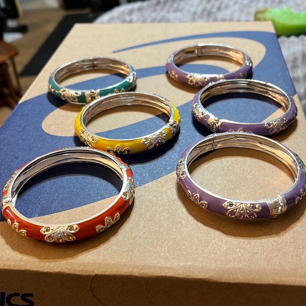 6 vintage enamel bangle bracelets